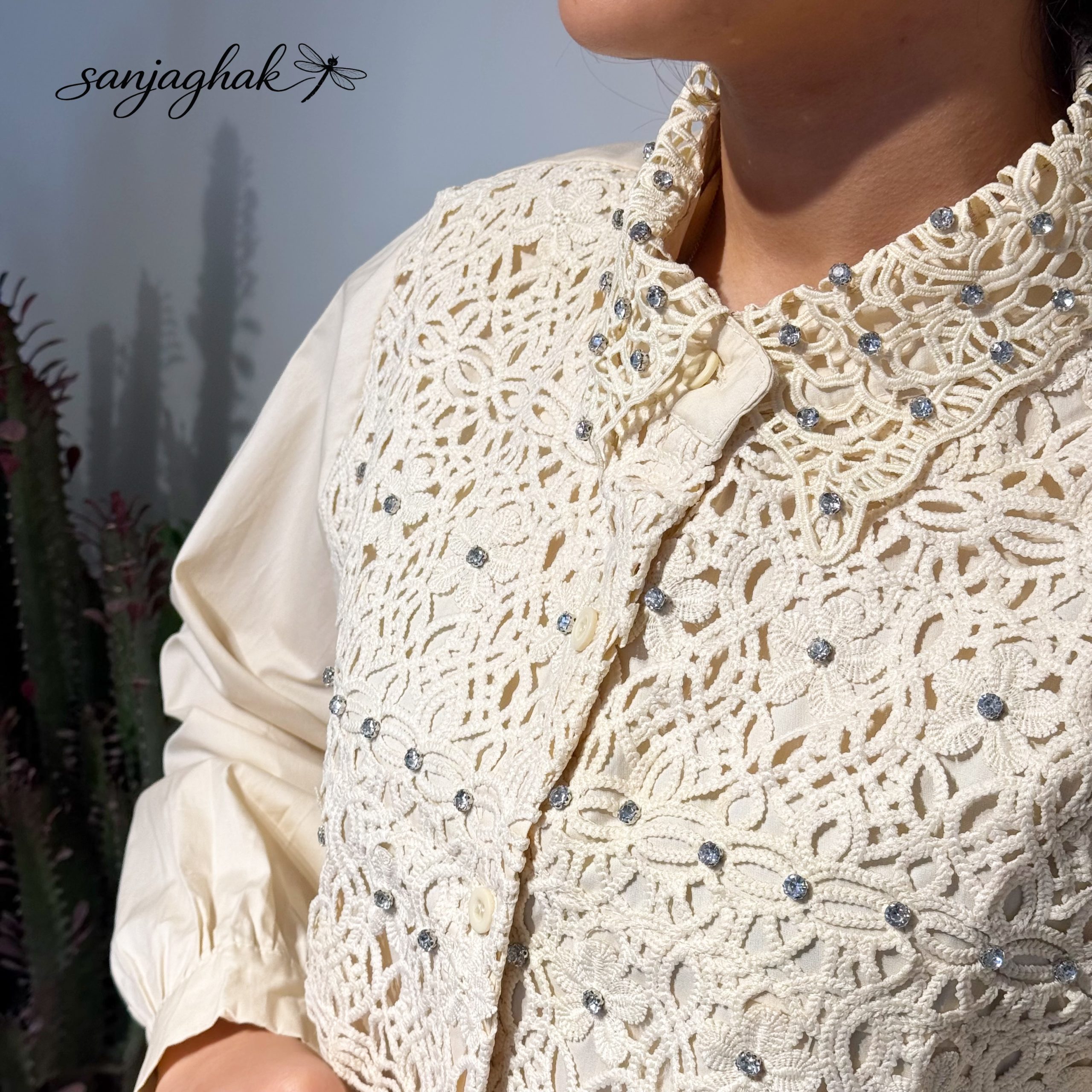 شومیز کتان گیپور کد 317 - تصویر 3